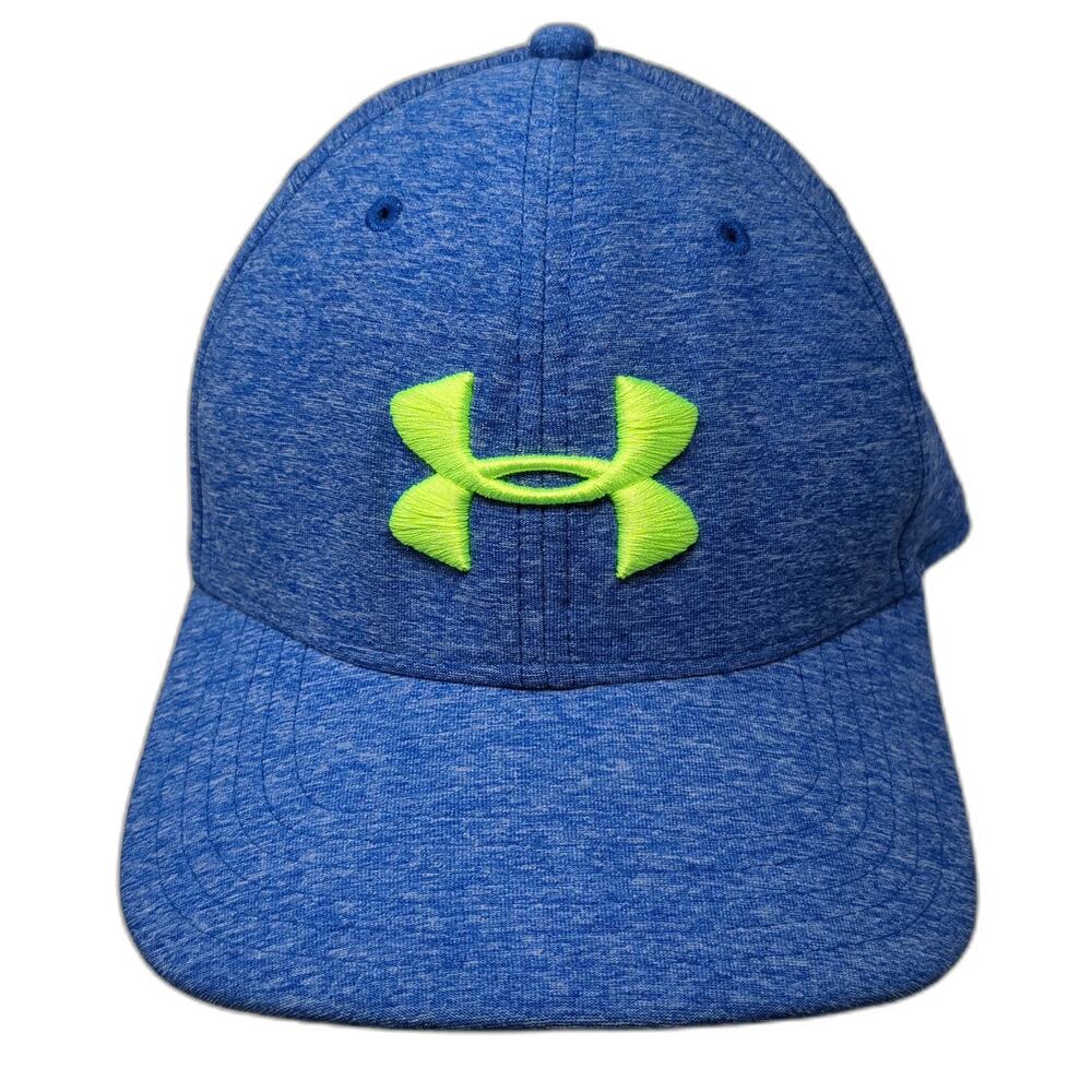 Under Armour Baseball Cap Blue XL Stretch Fit Heathered Neon Yellow Logo Hat